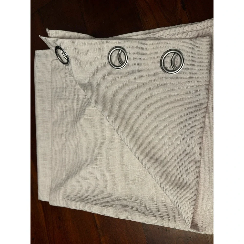 Set of 2 Vince Camuto Soft Pink & White Curtains W/h Silver Detailing 84